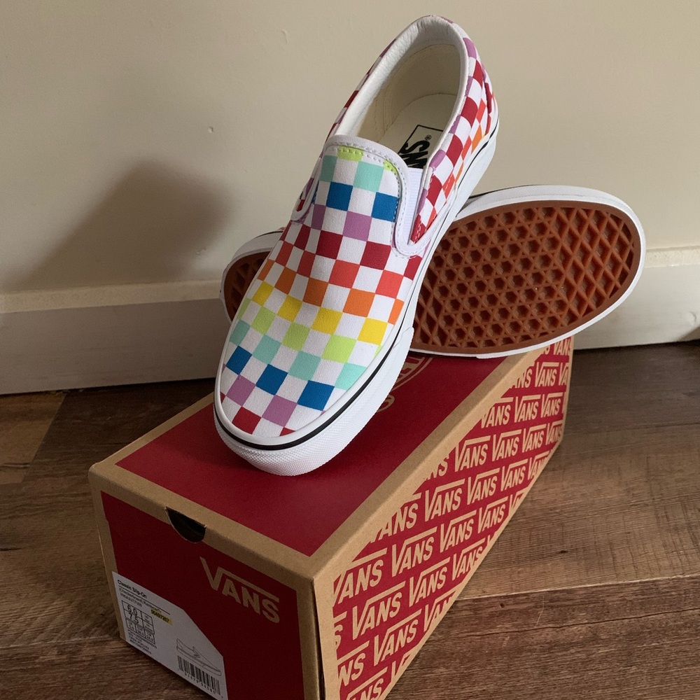 Rainbow Checkered Slip-on Vans